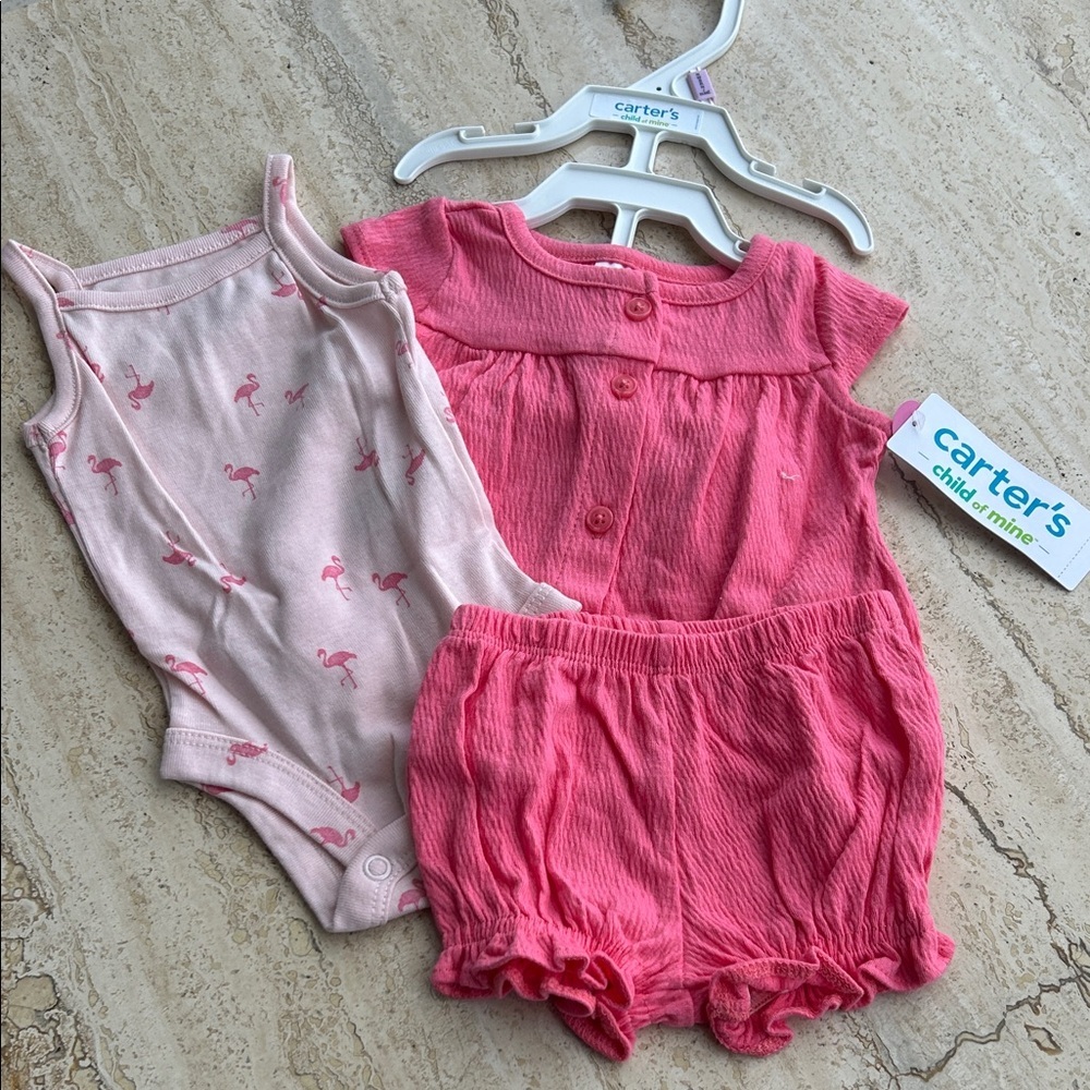 NEW 🆕 Carter's Flamingo Pink Baby three-piece Set size newborn